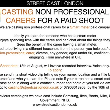 Carers needed for paid shoot