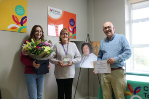 Megan and Steve presenting Belinda with the very first Kerry Care Award